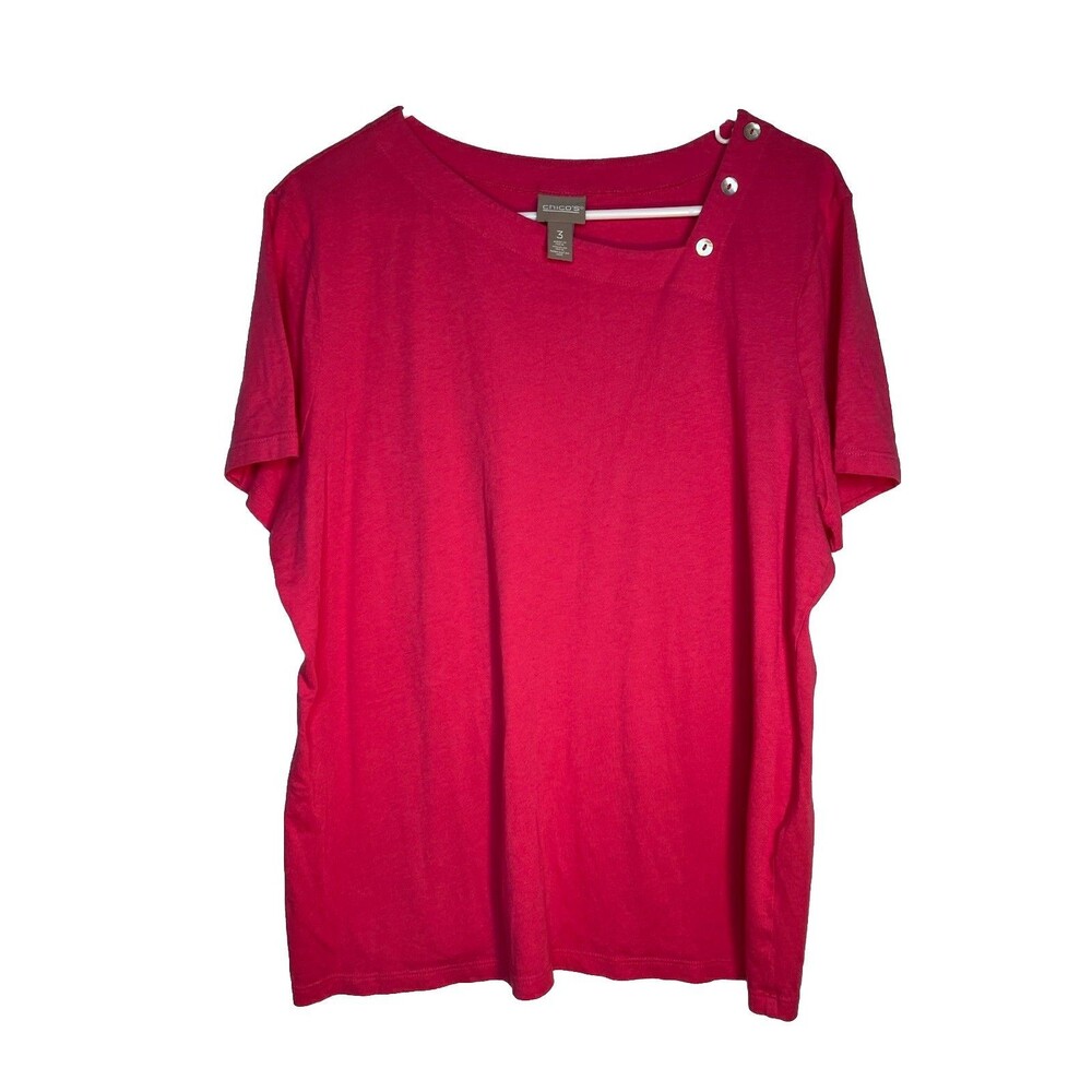 Chicos Size 3 Pink Button Down Roll Short Short sleeve blouse (13)